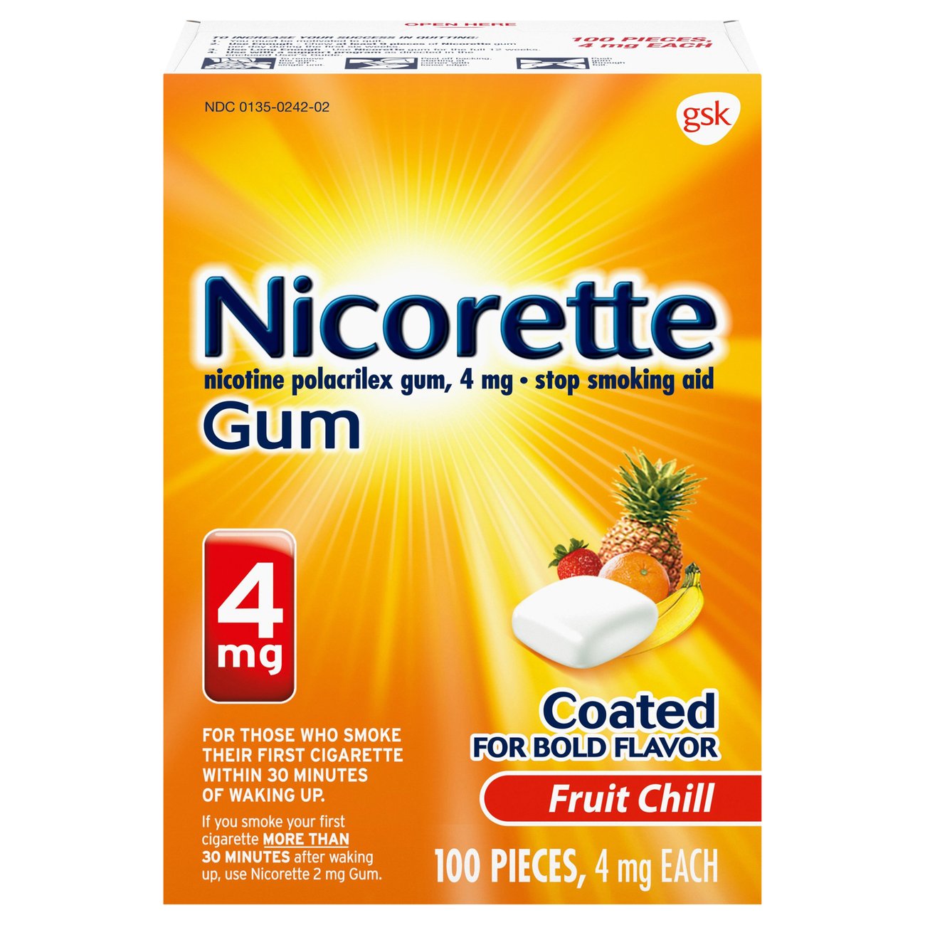 Nicorette Nicotine Stop Smoking Aid 4 mg Gum Fruit Chill Shop