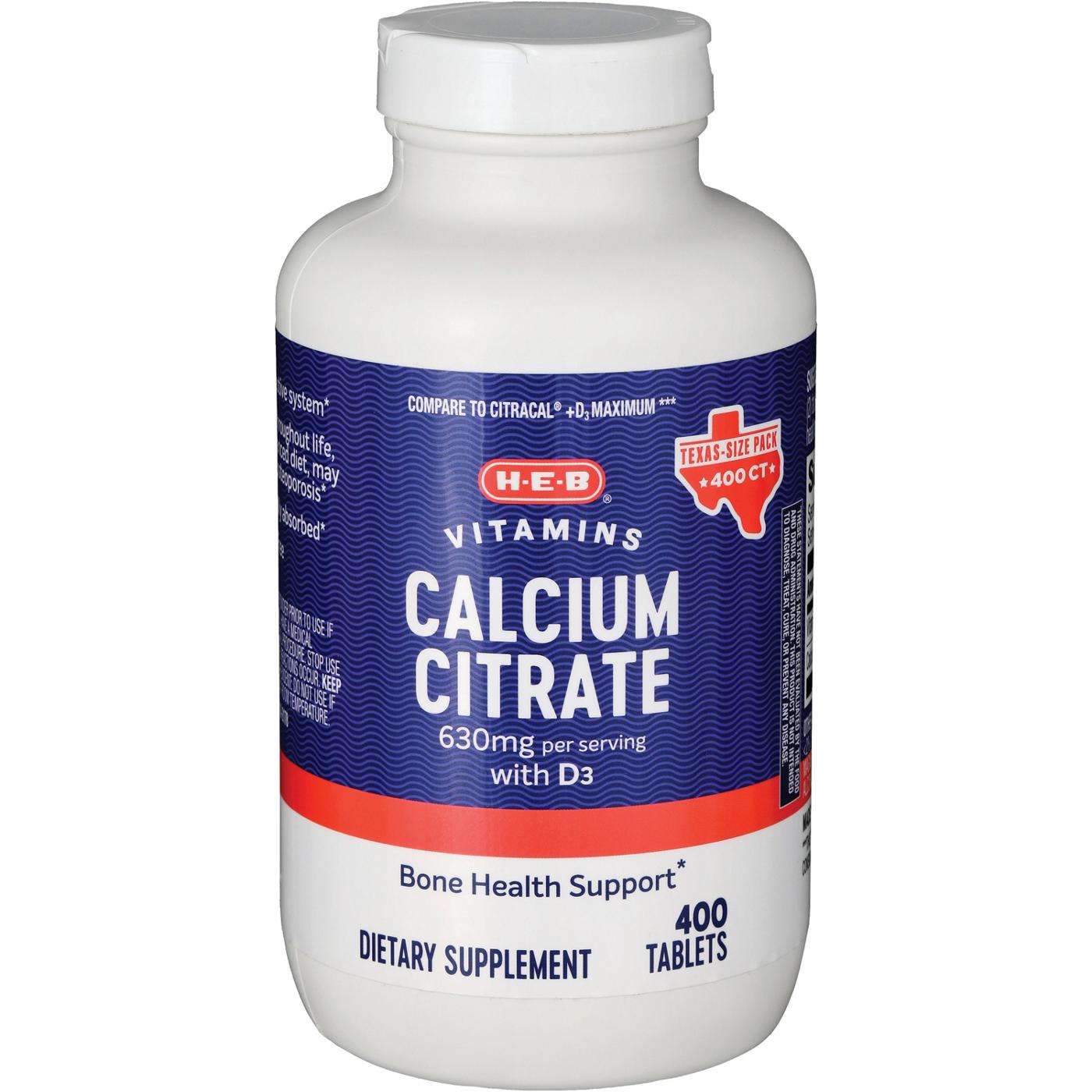 H-E-B Vitamins Calcium Citrate with Vitamin D3 Tablets - 630 mg, Texas-Size Pack; image 2 of 2