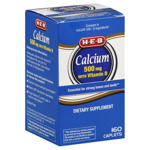 HEB Calcium & Vitamin D Dietary Supplement Caplets 500 mg Shop