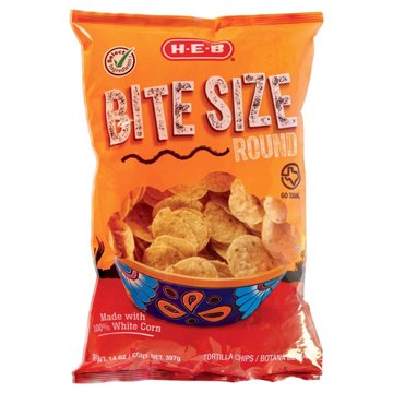 H-E-B Round Bite Size White Corn Tortilla Chips, 14 oz