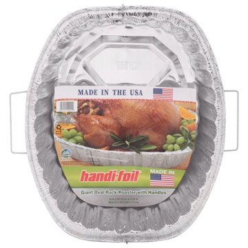 Handi-Foil Giant Oval Rack Roaster Foil Pan with Handles, 16" x 13.13" x 3.13"