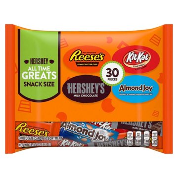 Hershey's, Reese's, Kit Kat, Almond Joy All Time Greats Chocolate Snack Size Candy Bars, 30 pc