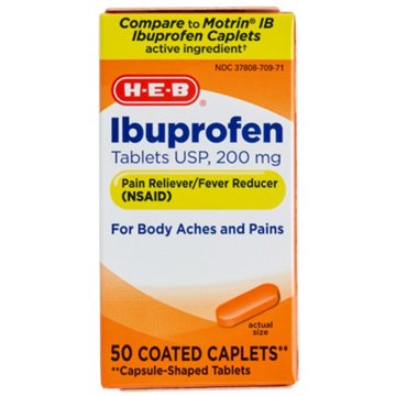 H-E-B Ibuprofen Coated Caplets - 200 mg, 50 ct