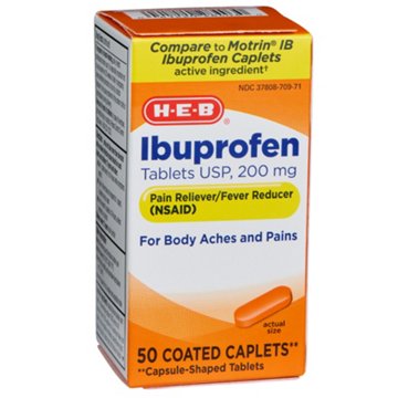 H-E-B Ibuprofen Coated Caplets - 200 mg, 50 ct