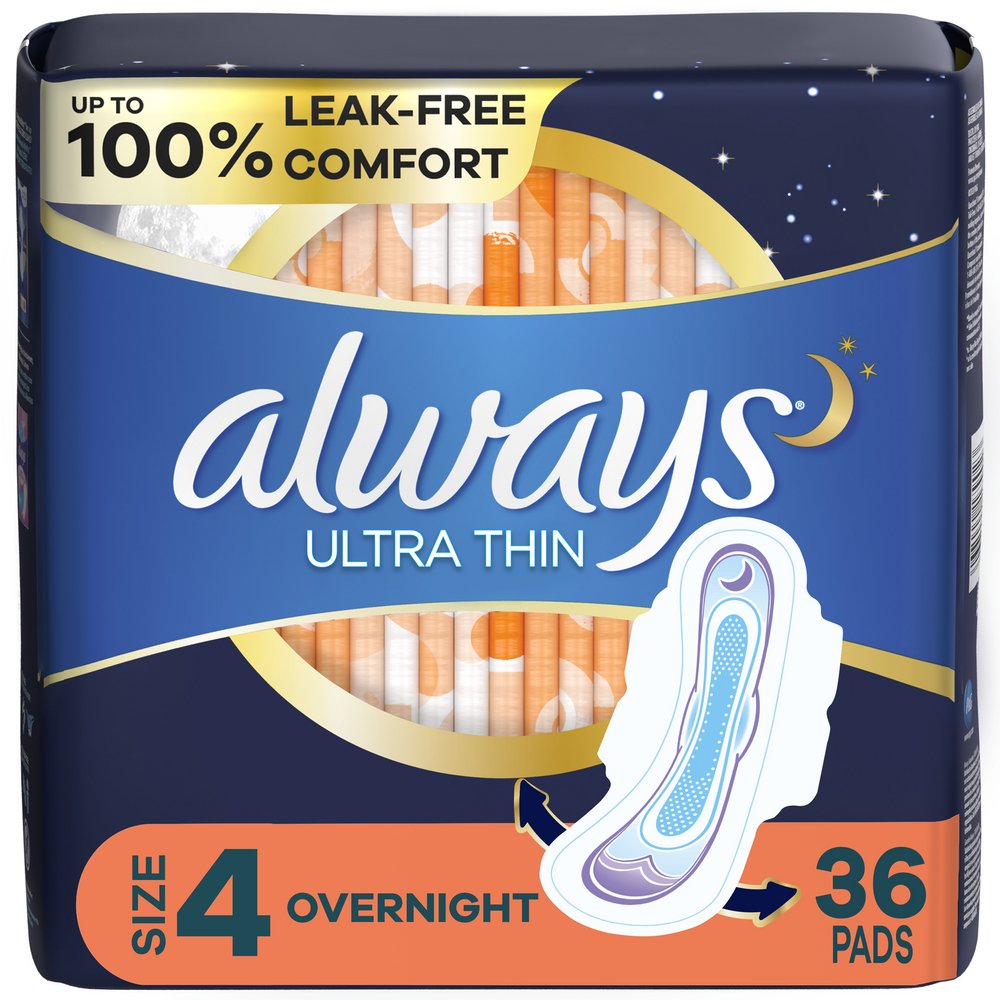 Always Ultra Thin Overnight Pads with Wings, Overnight, Unscented Size 4 -  Shop Pads & Liners at H-E-B