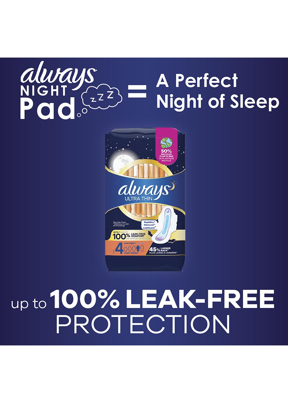 Always Ultra Thin Overnight Pads with Wings, Overnight, Unscented Size 4; image 3 of 8