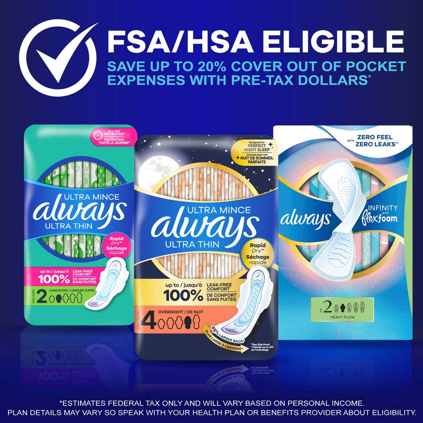 Always Ultra Thin Overnight Pads with Wings, Overnight, Unscented Size 4; image 9 of 10