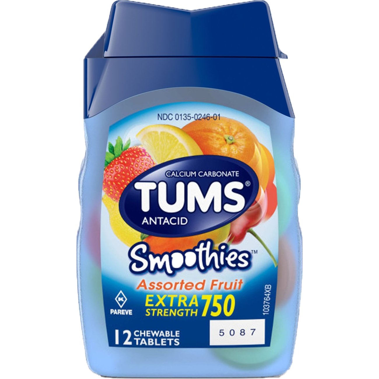 Tums Travel Size Smoothies Extra Strength 750 Assorted Fruit Chewable