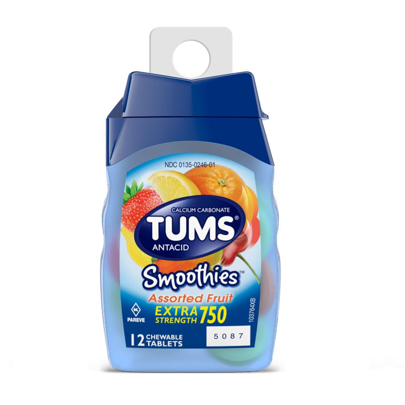 Tums Travel Size Smoothies Extra Strength 750 Assorted Fruit Chewable Tablets; image 1 of 8