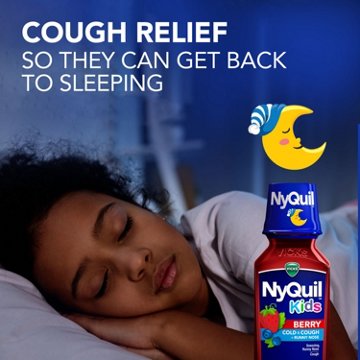 Vicks NyQuil Kids Cold & Cough + Runny Nose Relief Liquid, Multi-Symptom Nighttime Medicine, Berry Flavor