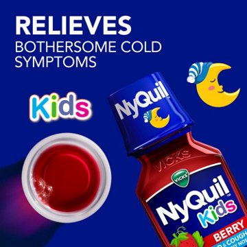 Vicks NyQuil Kids Cold & Cough + Runny Nose Relief Liquid, Multi-Symptom Nighttime Medicine, Berry Flavor, 8 oz