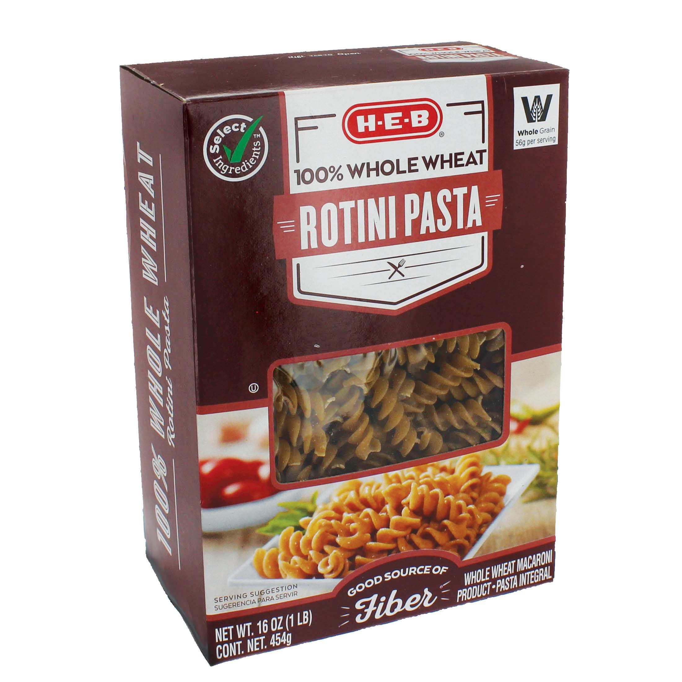 H-E-B Select Ingredients 100% Whole Wheat Rotini Pasta - Shop Pasta & Rice  at H-E-B