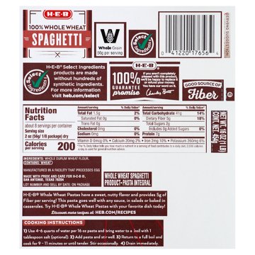 H-E-B 100% Whole Wheat Spaghetti Noodles, 16 oz