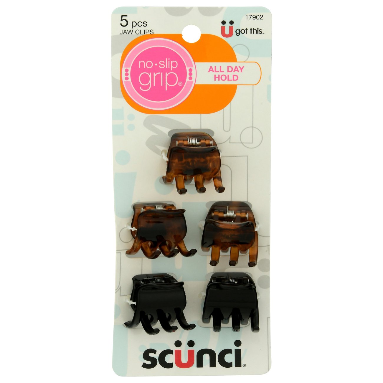 Scunci No-Slip Grip Jaw Clips – 5 Haarklammern (2 Schwarz, 3 Schildkröten-Design)
