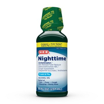 H-E-B Nighttime Cold & Flu Liquid , 8 oz