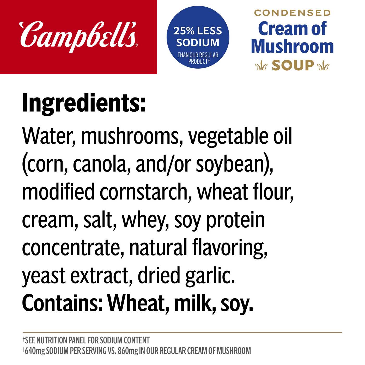 Campbell's Condensed 25% Less Sodium Cream of Mushroom Soup; image 5 of 6