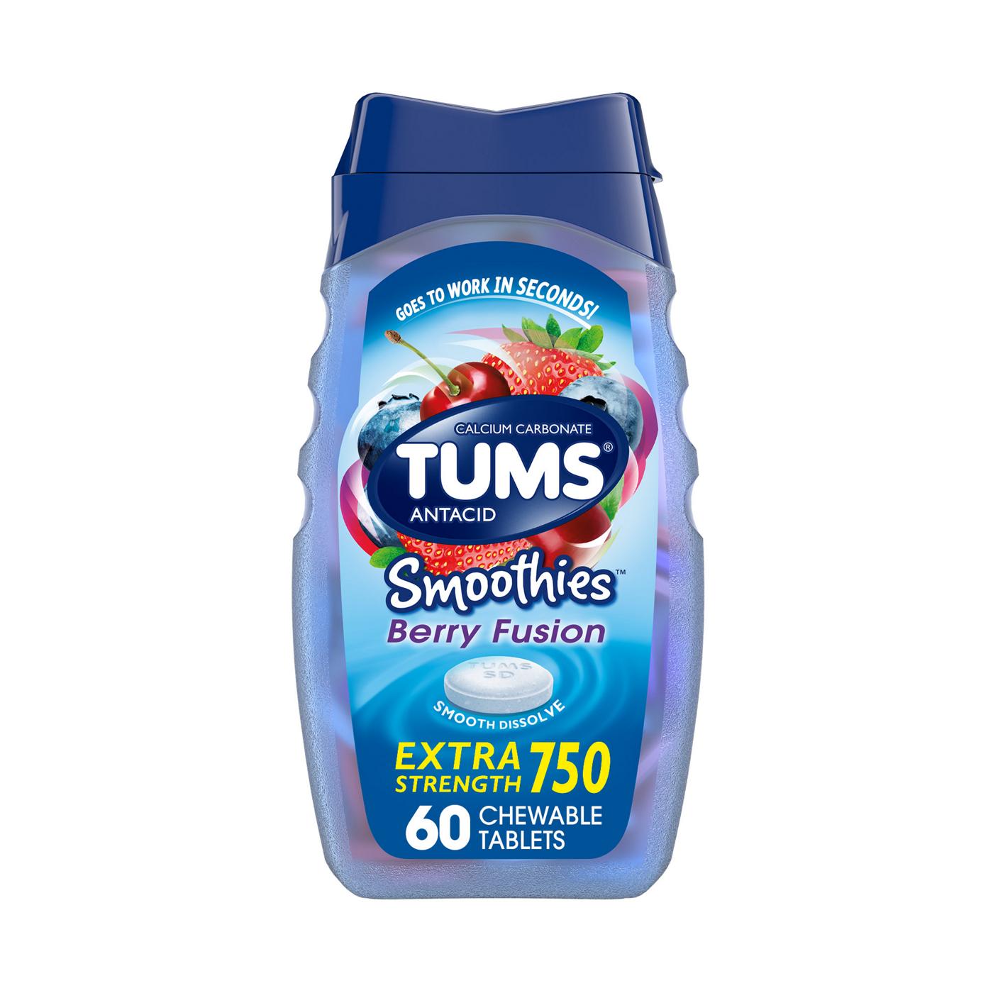 Tums Smoothies Chewable Antacid Tablets for Extra Strength Heartburn Relief, Berry Fusion; image 1 of 4