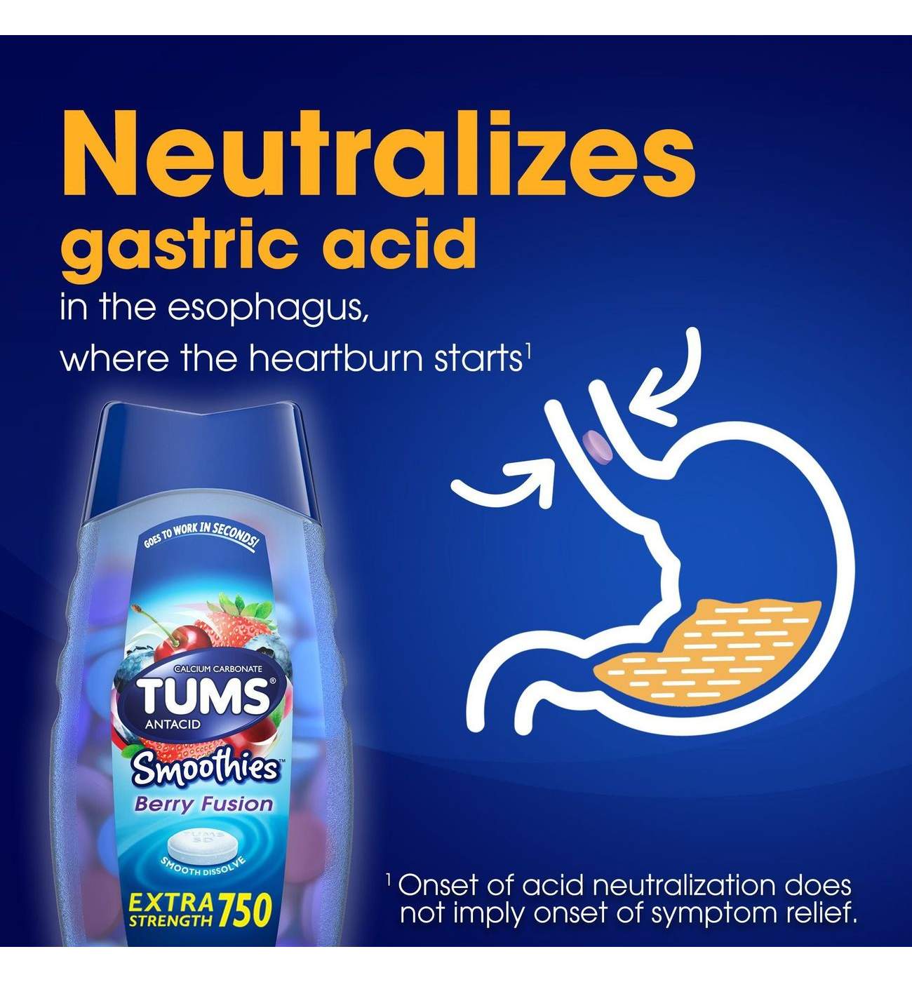 Tums Smoothies Chewable Antacid Tablets for Extra Strength Heartburn Relief, Berry Fusion; image 3 of 4