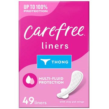 Carefree Thong Panty Liners - Unwrapped, Unscented, 49 ct