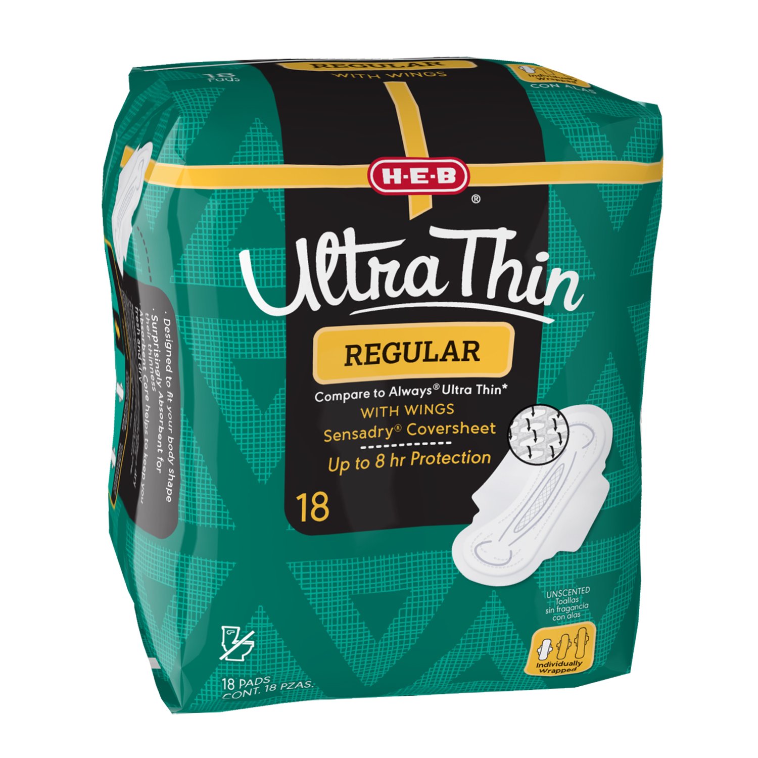 HEB Ultra Thin Regular Pads with Wings Shop Pads & liners at HEB