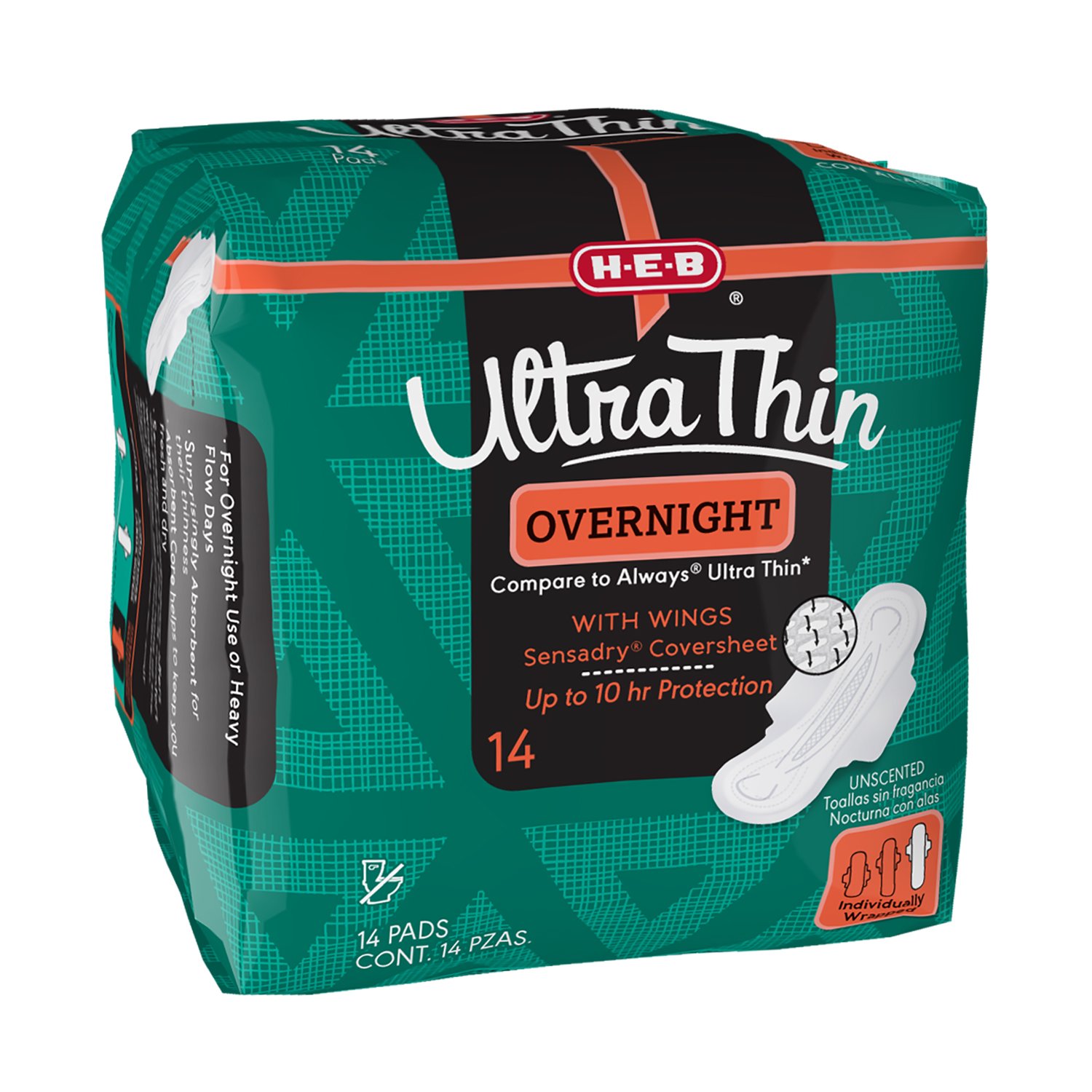 HEB Ultra Thin Overnight Pads with Wings Shop Pads & liners at HEB