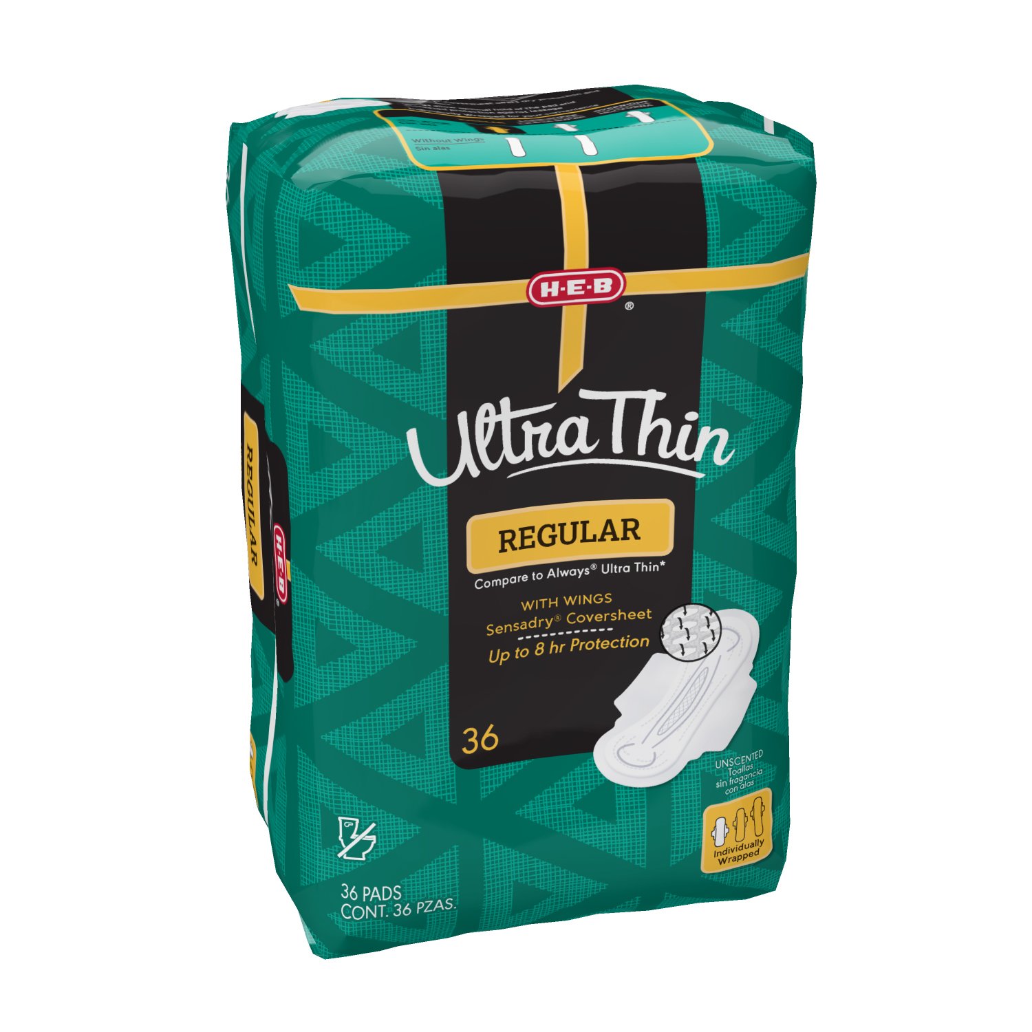 HEB Ultra Thin Regular Pads with Wings Shop Pads & Liners at HEB