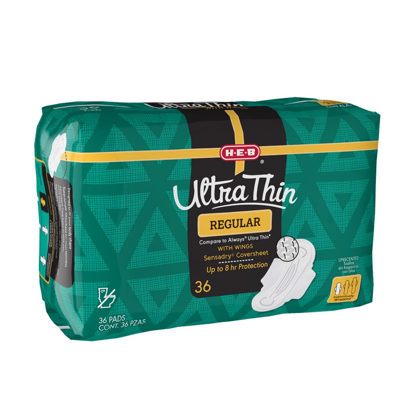 H-E-B Ultra-Thin Winged Regular Pads - Shop Pads & Liners at H-E-B