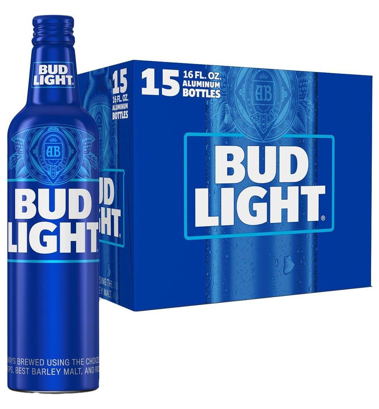 Bud Light Lager Beer Aluminum Bottles, 15 pack; image 1 of 4