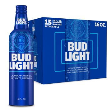 Bud Light American Lager Beer Aluminum Bottles, 15 pack, 16 oz