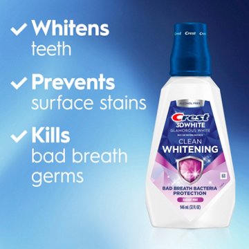 Crest 3D White Clean Whitening Mouthwash/Mouth Rinse, Alcohol-Free, Arctic Mint Flavor, 32 oz