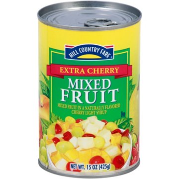 Hill Country Fare Extra Cherry Mixed Fruit – Light Syrup, 15 oz
