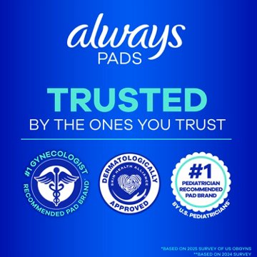 Always Ultra Thin Pads with Wings for Women, Size 1, Regular Absorbency, Unscented, 46 ct