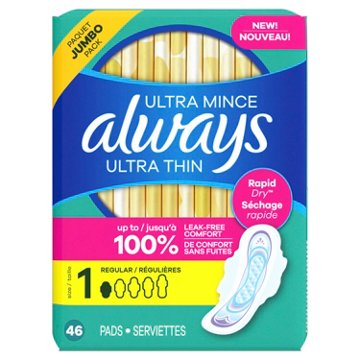 Always Ultra Thin Pads with Wings - Size 1, 46 ct