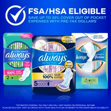 Always Ultra Thin Pads with Wings for Women, Size 1, Regular Absorbency, Unscented
