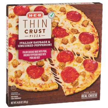 H-E-B Italian Sausage & Uncured Pepperoni Thin Crust Frozen Pizza, 14.65 oz