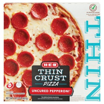 H-E-B Thin Crust Frozen Pizza - Uncured Pepperoni, 14.15 oz