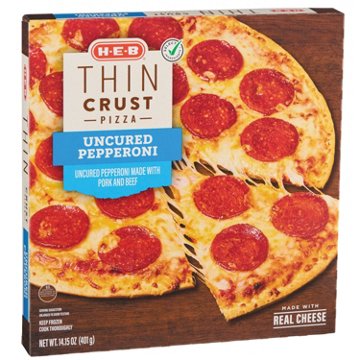 H-E-B Uncured Pepperoni Thin Crust Frozen Pizza, 14.15 oz