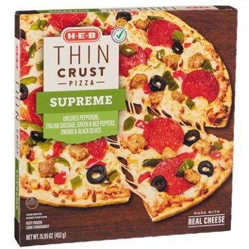 H-E-B Supreme Thin Crust Frozen Pizza, 15.95 oz