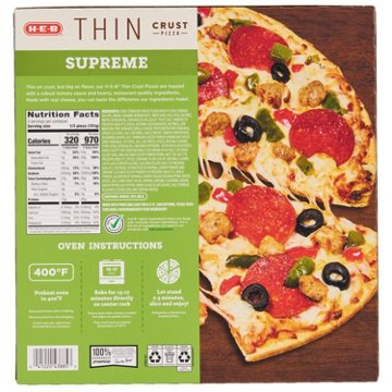 H-E-B Supreme Thin Crust Frozen Pizza, 15.95 oz