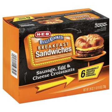 H-E-B Fully Cooked Frozen Breakfast Croissants - Sausage, Egg & Cheese, 6 ct