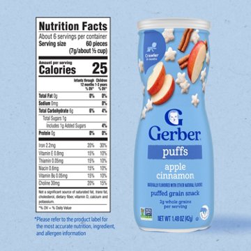 Gerber Stage 3 Baby Snacks - Apple Cinnamon Puffs for Led Feeding