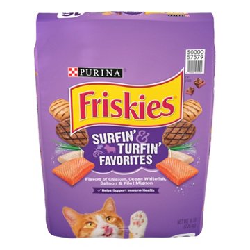 Friskies Purina Cat Food Surfin and Turfin Favorites - Flavors of Chicken, Whitefish, Salmon and Filet Mignon, 16 lb