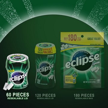 Eclipse Spearmint Sugar Free Chewing Gum Bottle, 60 pc