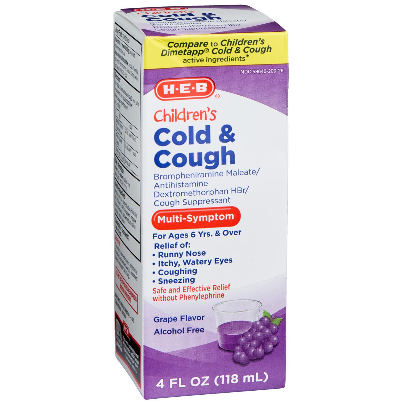 H-E-B Children’s Cold & Cough Multi-Symptom Liquid – Grape; image 2 of 5