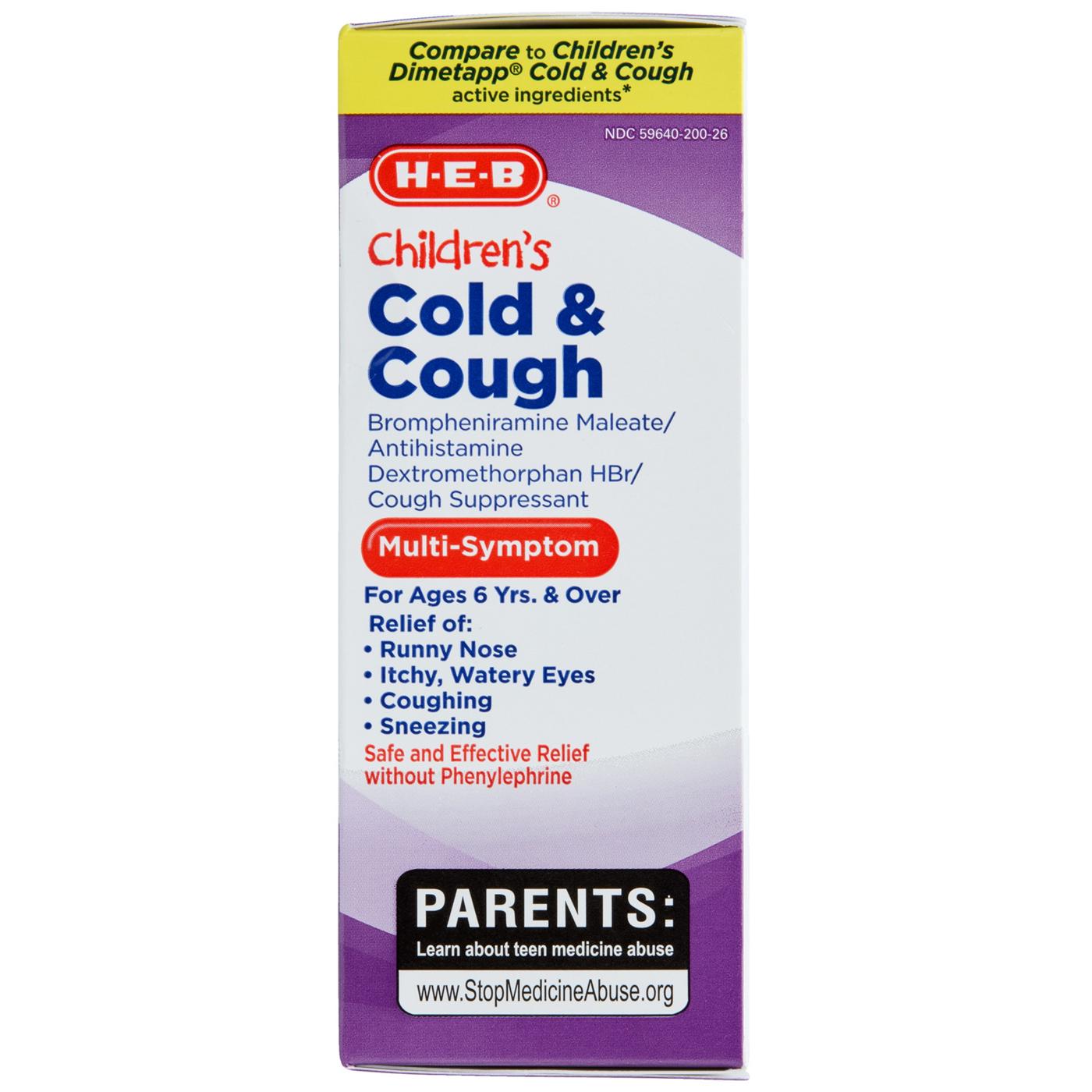 H-E-B Children’s Cold & Cough Multi-Symptom Liquid – Grape; image 5 of 5