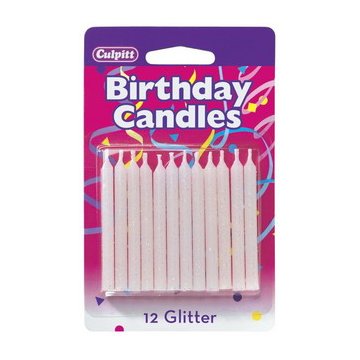 Bakery Crafts White Glitter Birthday Candles, 12 ct