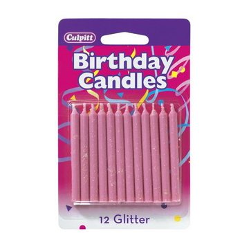 Bakery Crafts Pink Glitter Birthday Candles, 12 ct