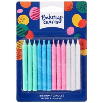 Bakery Crafts Assorted Color Glitter Birthday Candles, 12 ct