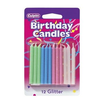 Bakery Crafts Assorted Color Glitter Birthday Candles, 12 ct