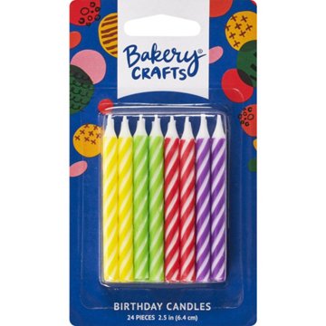 Bakery Crafts Assorted Bright Color Spiral Birthday Candles, 24 ct